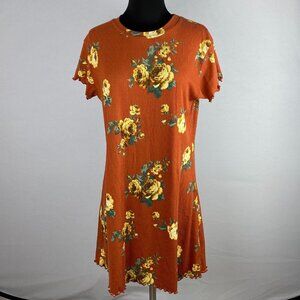 Good Luck Gem Dress Womens A-Line Ribbed Floral Print Rusty Orange Ribbed No Sz